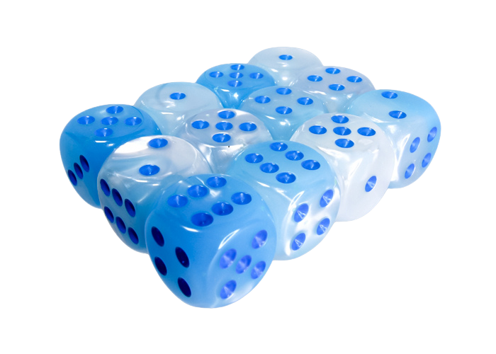 Chessex Gemini 16mm d6 Pearl Turquoise-White/blue Luminary Dice Block (12 dice)