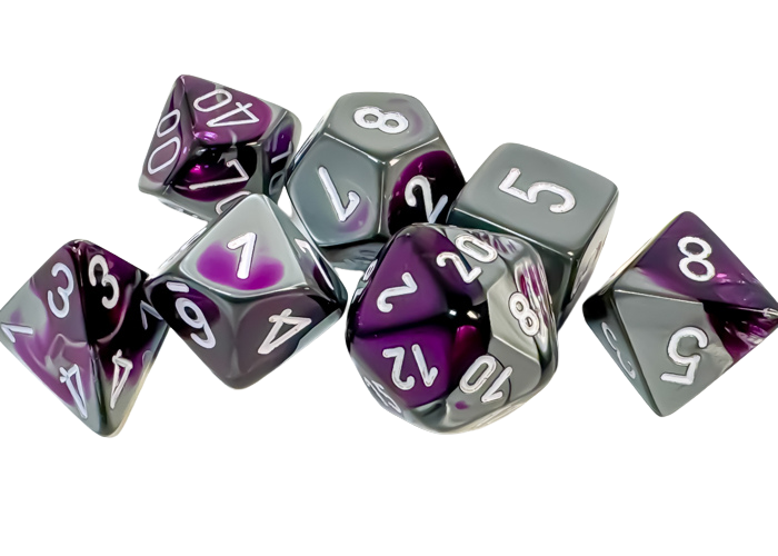 Chessex Gemini Polyhedral 7-Die Set - Purple-Steel w/white