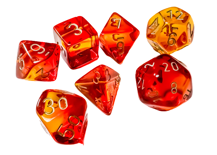 Chessex Gemini Polyhedral Translucent Red-Yellow/gold 7-Die Set
