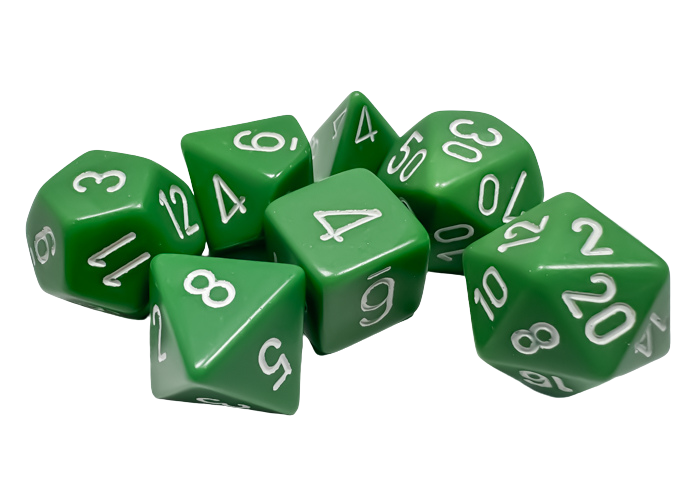 Chessex Opaque Polyhedral 7-Die Sets - Green w/white