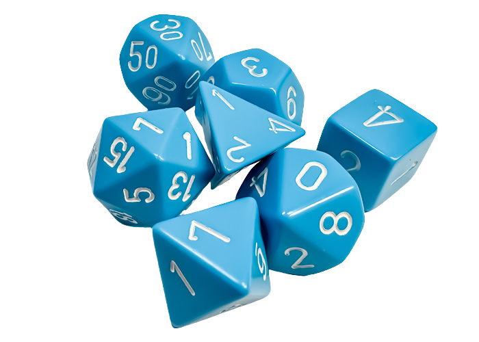 Chessex Opaque Polyhedral 7-Die Sets - Light Blue w/white
