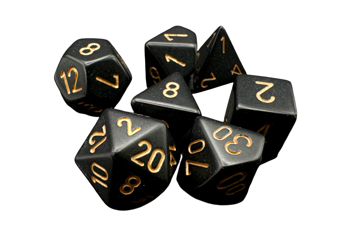 Chessex Opaque Polyhedral 7-Die Sets - Black w/gold