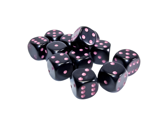 Opaque Black/pink 16mm d6 Dice Block (12 dice)