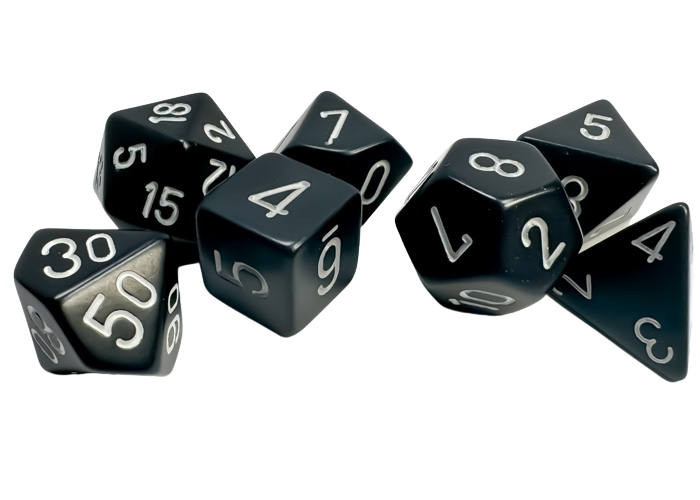 Chessex Opaque Polyhedral 7-Die Sets - Black w/White