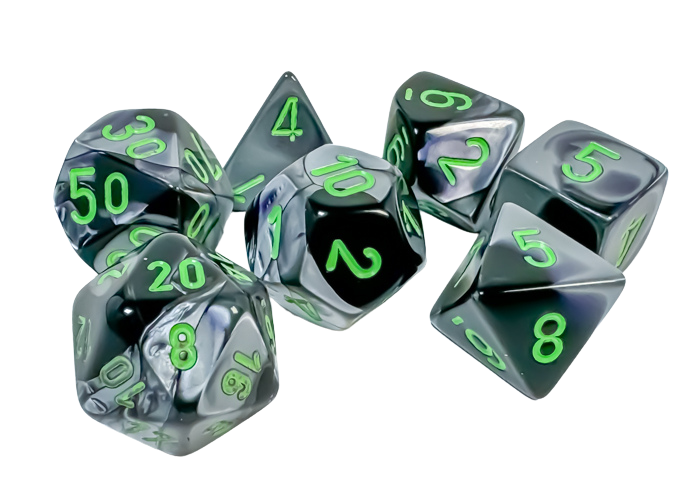 Chessex Gemini Polyhedral 7-Die Set - Black-Grey w/green