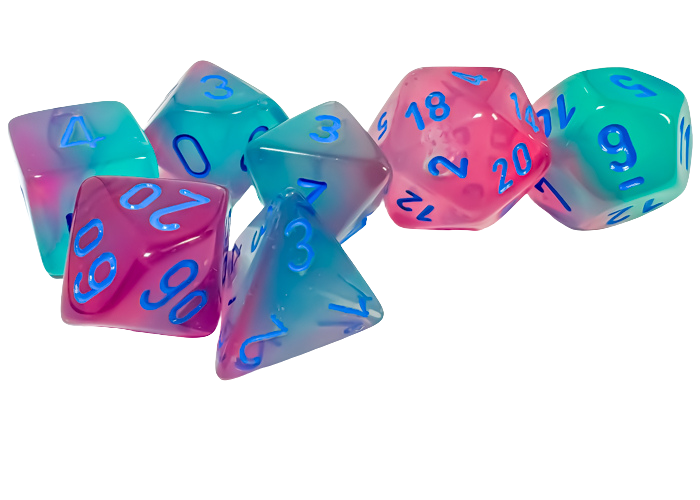 Chessex Gemini Polyhedral Gel Green-Pink/blue Luminary 7-Die Set
