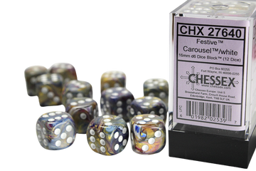 Chessex 16mm d6 with pips Dice Blocks (12 Dice) - Festive Carousel w/white