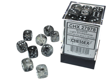 Chessex - Borealis 12mm d6 Light Smoke/silver Luminary Dice Block (36 dice)