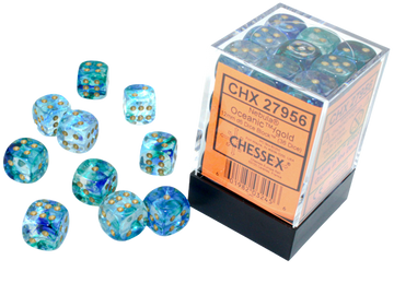 Chessex - 12mm d6 Blocks - Nebula TM 12mm d6 Oceanic/gold Luminary Dice Block™ (36 dice)