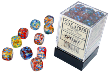 Chessex - 12mm d6 Blocks - Nebula TM 12mm d6 Primary/blue Luminary Dice Block™ (36 dice)