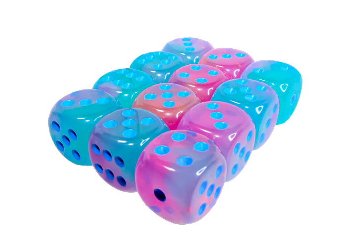 Chessex Gemini 16mm d6 Gel Green-Pink/blue Luminary Dice Block (12 dice)