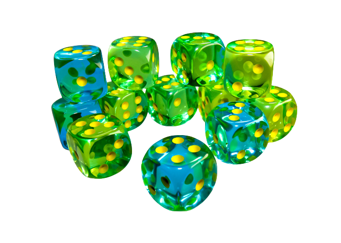 Gemini 16mm d6 Translucent Green-Teal/yellow Dice Block (12 dice)