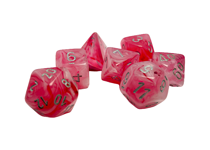 Chessex Ghostly Glow 7-Die Set - Pink w/silver