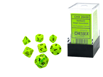 Chessex - Vortex Mini-Polyhedral Bright Green/black 7-Die Set