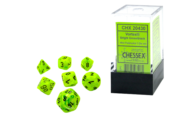 Chessex - Vortex Mini-Polyhedral Bright Green/black 7-Die Set