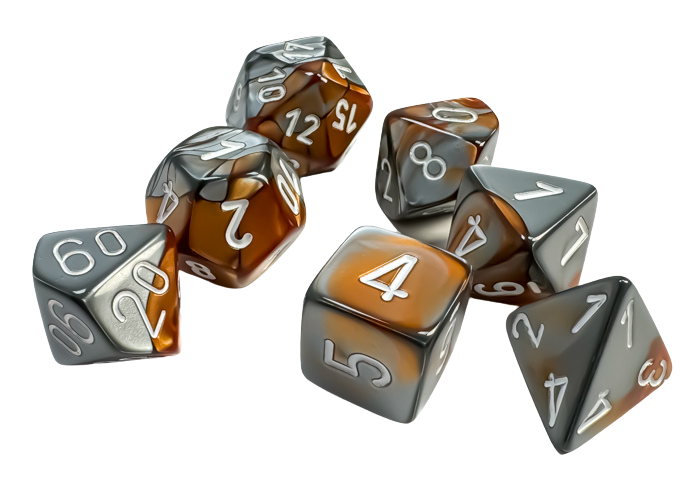 Chessex - Gemini Polyhedral 7-Die Set - Copper-Steel w/white