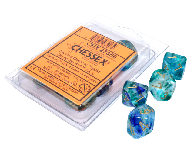 Chessex Opaque Polyhedral Ten d10 Set - Nebula TM Oceanic/gold Luminary