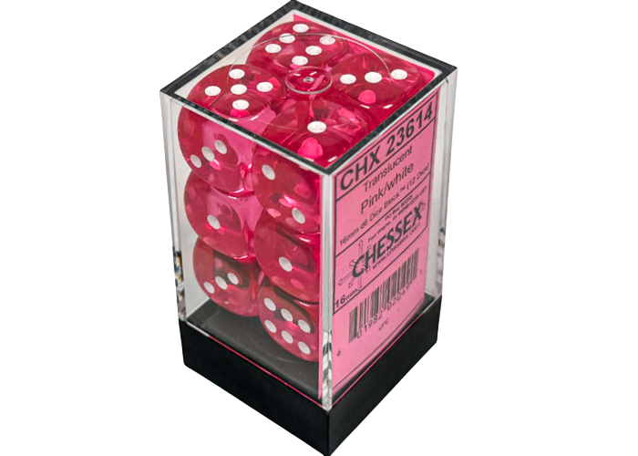 Chessex Translucent Pink/white 16mm d6 Dice Block (12 dice)