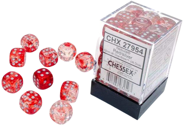 Chessex 12mm d6 Blocks - Nebula 12mm Red/silver Luminary Dice Block™ (36 dice)