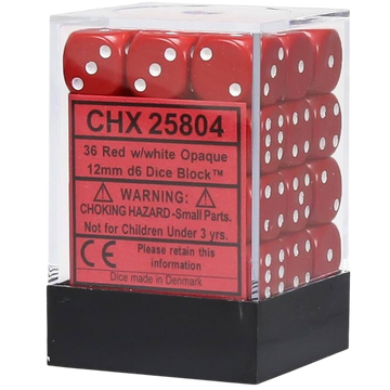 Chessex Dice Block: Opaque Red w/white - 12mm D6 (36)