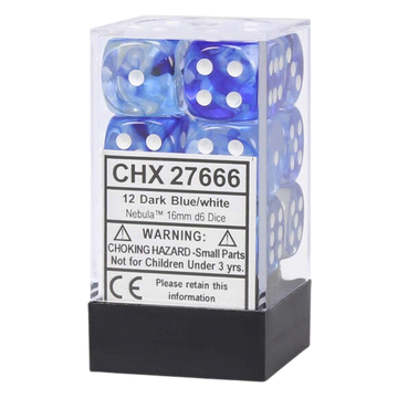 Chessex Dice Block: Nebula Dark Blue w/white - 12mm D6 (36)