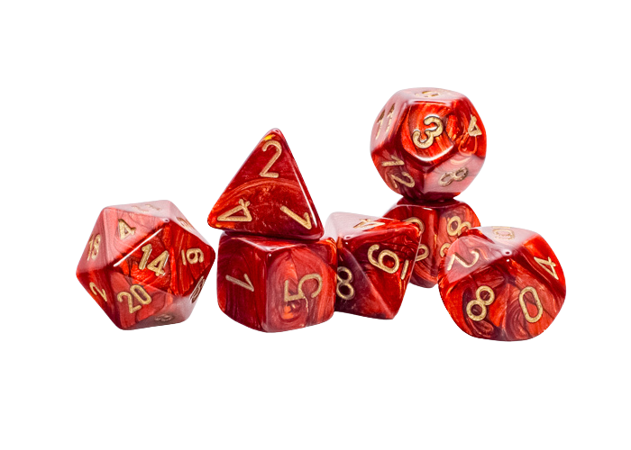 Chessex Marble Scarab® Mega-hedral™ Scarlet™/gold 7-Die Set
