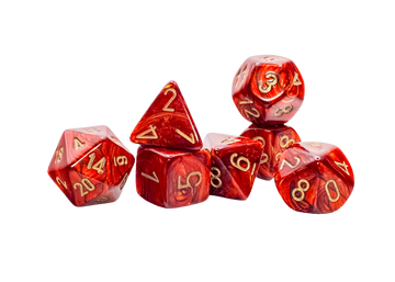 Chessex Marble Scarab® Mega-hedral™ Scarlet™/gold 7-Die Set