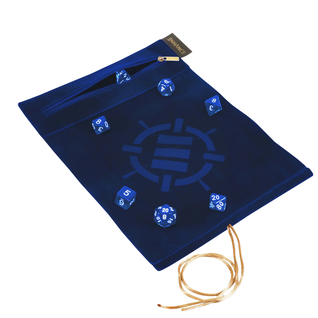 ENHANCE Roll on a Scroll™ Dice Rolling Mat & 7pc Acrylic Dice Set - Blue