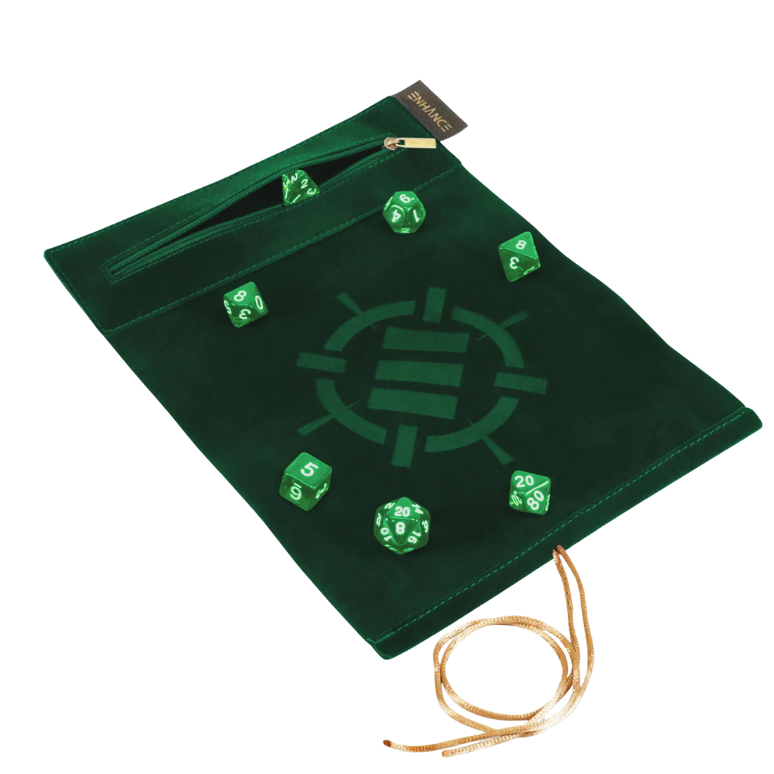 ENHANCE Roll on a Scroll™ Dice Rolling Mat & 7pc Acrylic Dice Set - Green