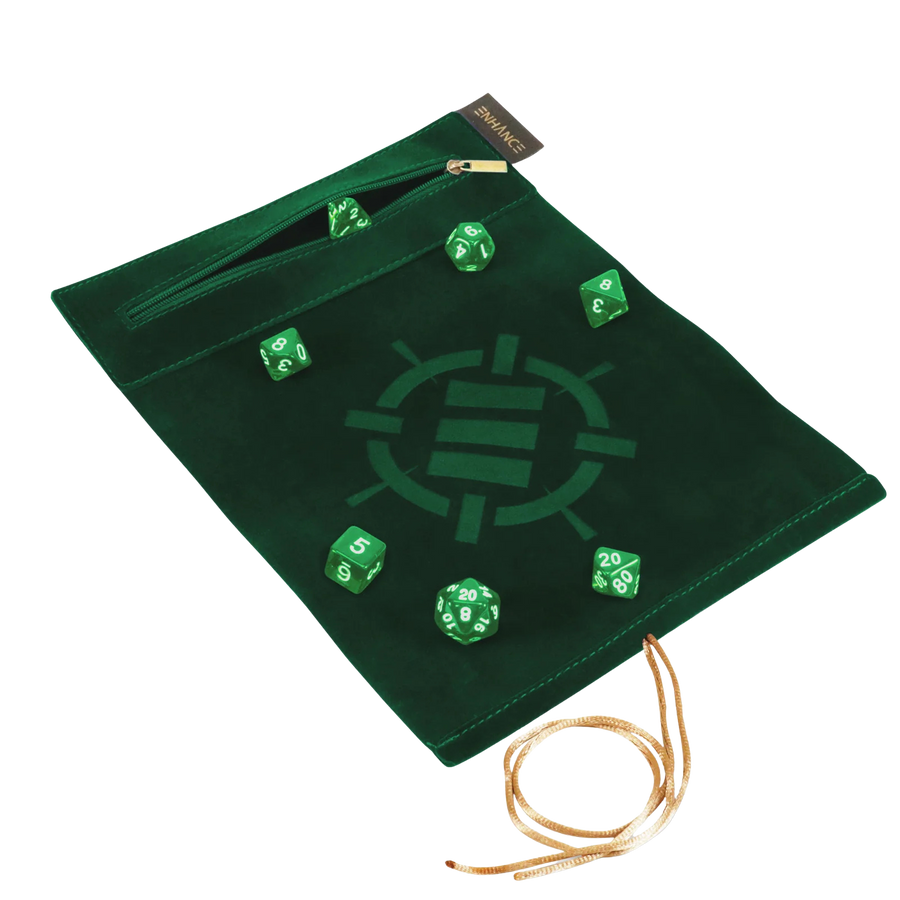 ENHANCE Roll on a Scroll™ Dice Rolling Mat & 7pc Acrylic Dice Set - Green