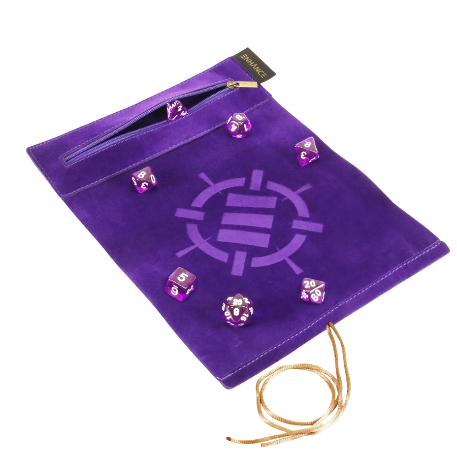 ENHANCE Roll on a Scroll™ Dice Rolling Mat & 7pc Acrylic Dice Set - Purple