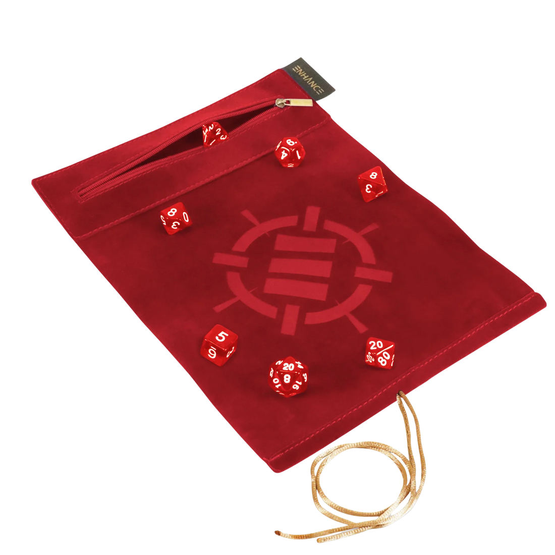ENHANCE Roll on a Scroll™ Dice Rolling Mat & 7pc Acrylic Dice Set - Red