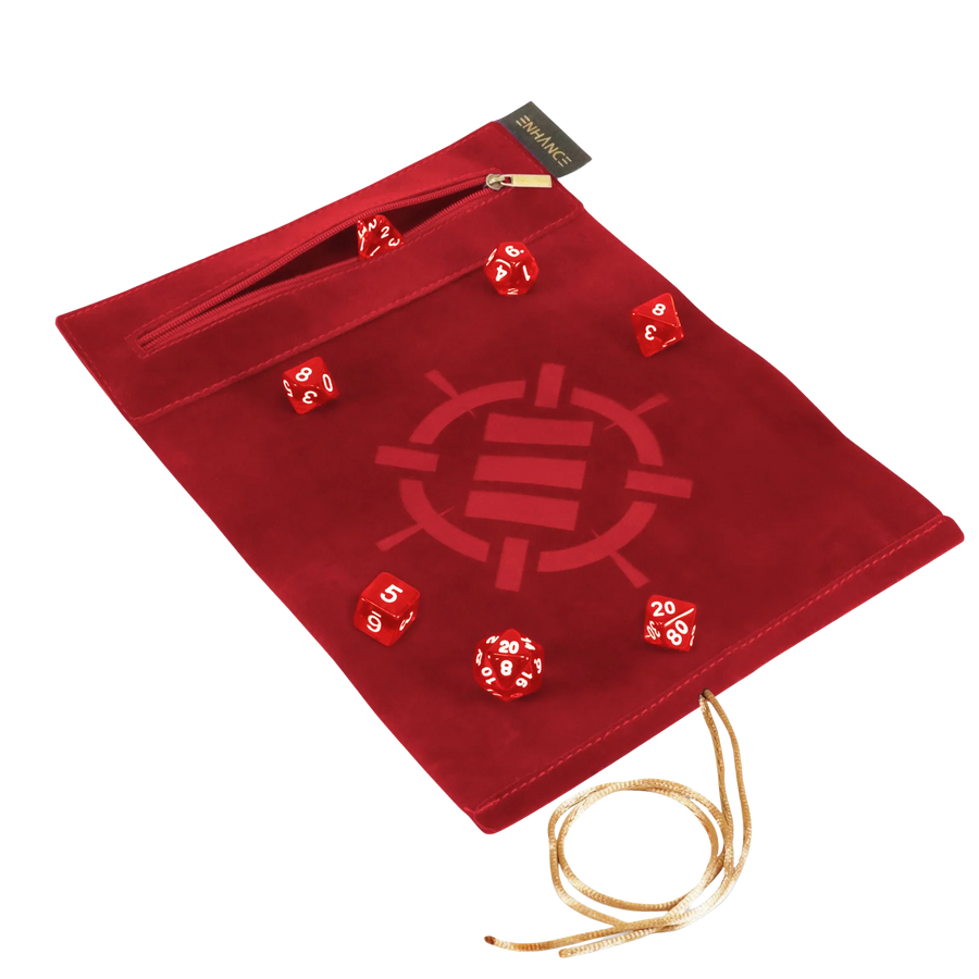 ENHANCE Roll on a Scroll™ Dice Rolling Mat & 7pc Acrylic Dice Set - Red
