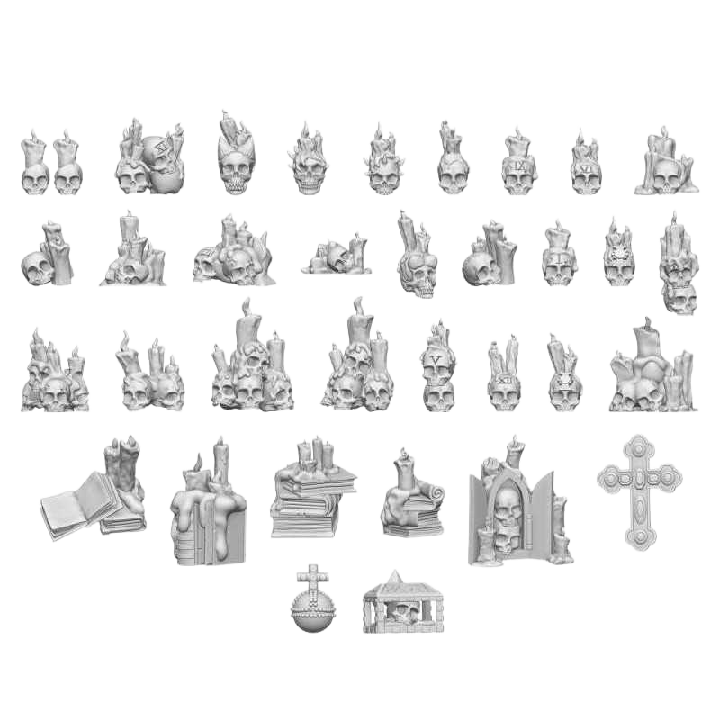 Green Stuff World - 3D printed set - Skull Cult with candles 1:48