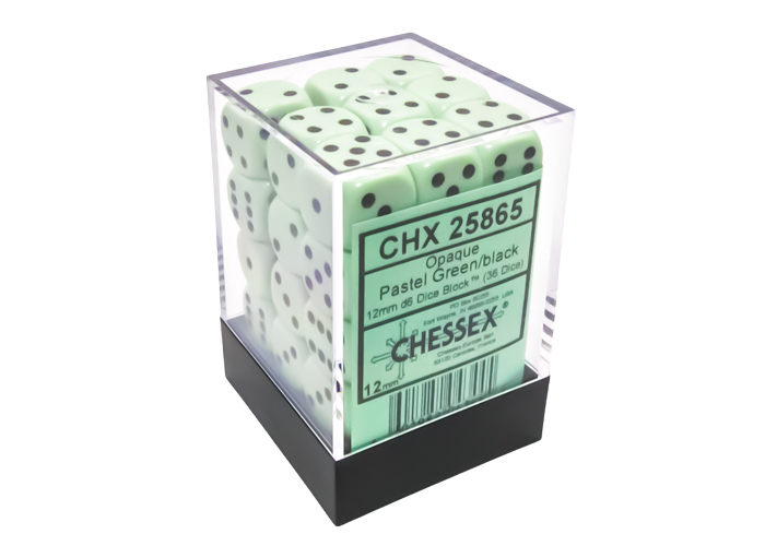 Chessex Opaque Pastel Green/black 12mm d6 Dice Block (36 dice)