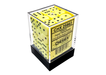 Chessex Opaque Pastel Yellow/black 12mm d6 Dice Block (36 dice)