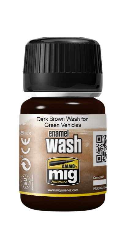 Ammo by Mig - ENAMEL WASH: Dark Brown Wash For Green Vehicles