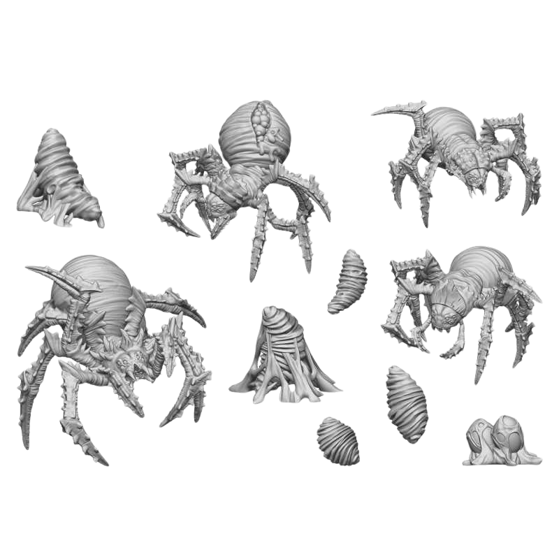 Green Stuff World - 3D printed set - Monster Spiders