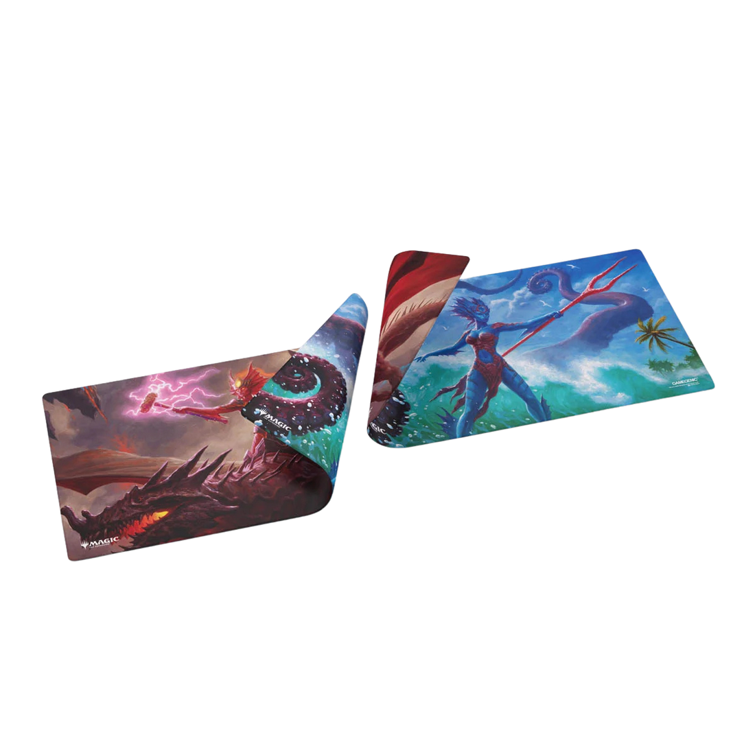 Tapete de jogo de dupla face Gamegenic Magic: The Gathering Reality Fracture – Kiora of Salt and Sand/Kiora of Fire and Ashes