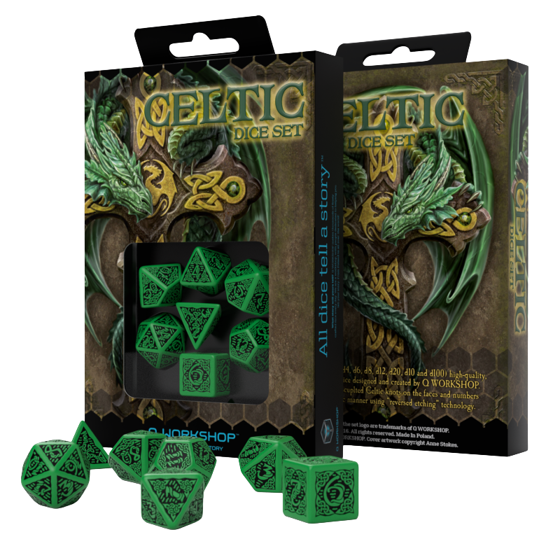 Celtic 3D Revised Green & Black Dice Set (7)