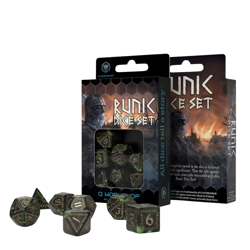 Runic Bottle-green & gold Dice Set (7)