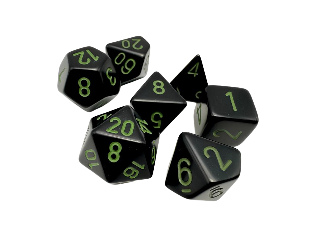 Chessex - Opaque Black/green Polyhedral 7-Dice Set