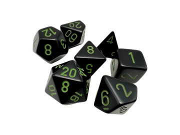 Chessex - Opaque Black/green Polyhedral 7-Dice Set