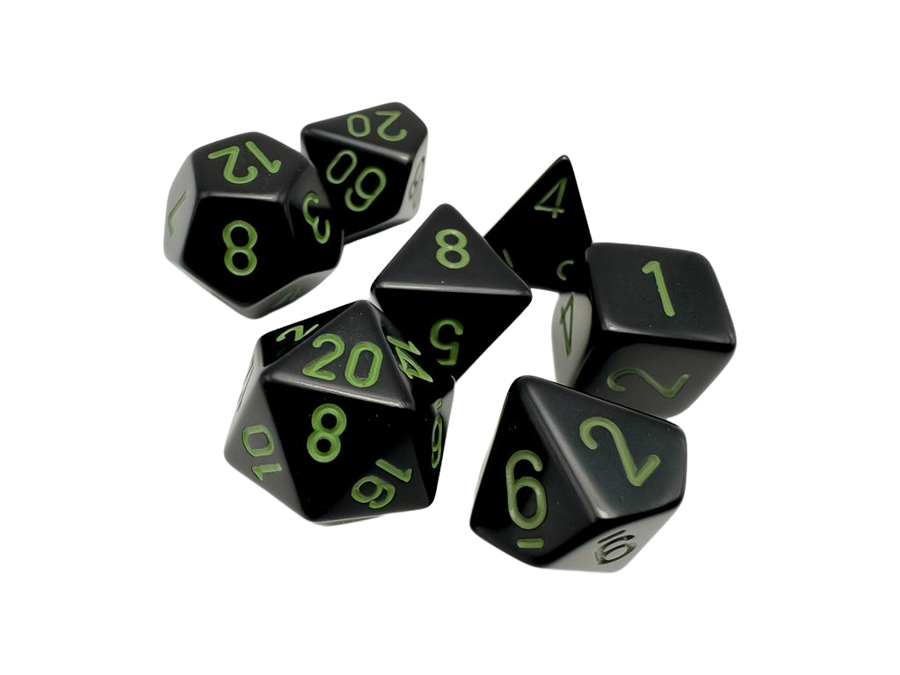 Chessex - Opaque Black/green Polyhedral 7-Dice Set