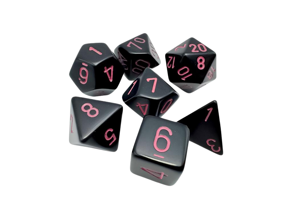 Chessex - Opaque Black/pink Polyhedral 7-Dice Set