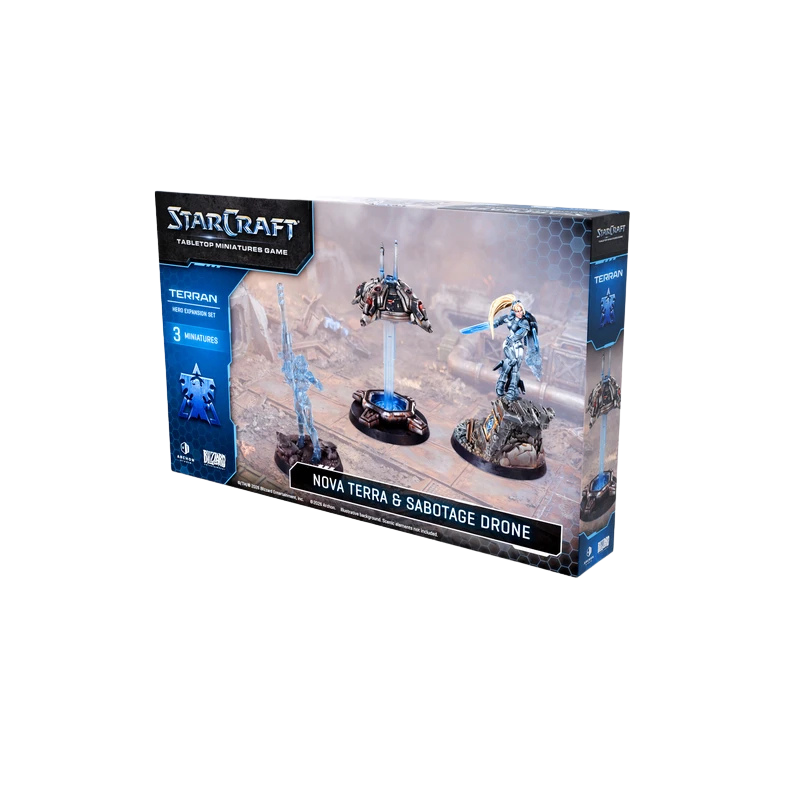 Caixa StarCraft Tabletop Miniatures Game - Nova Terra & Sabotage Drone, Terran Hero Expansion Set