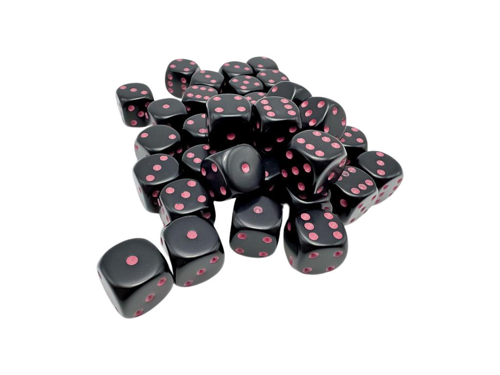 Chessex - Opaque Black/pink 12mm d6 Dice Block (36 dice)