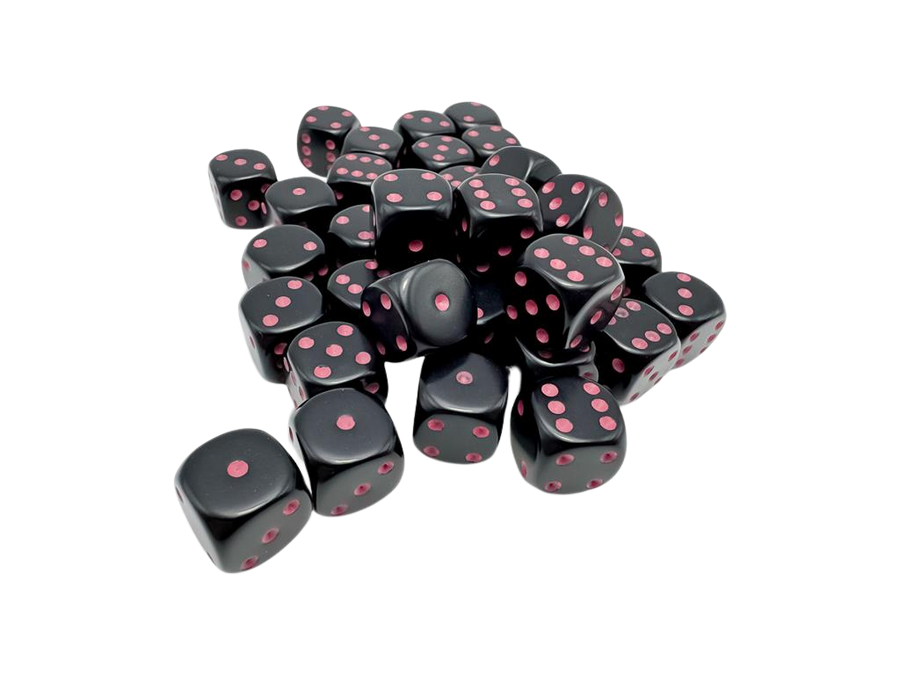 Chessex - Opaque Black/pink 12mm d6 Dice Block (36 dice)