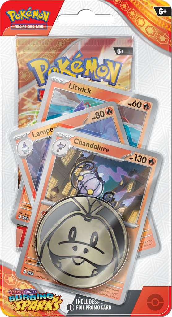 Pokémon TCG: Scarlet & Violet 8 Surging Sparks Premium Checklane - Litwick/ Lampent/ Chandelure