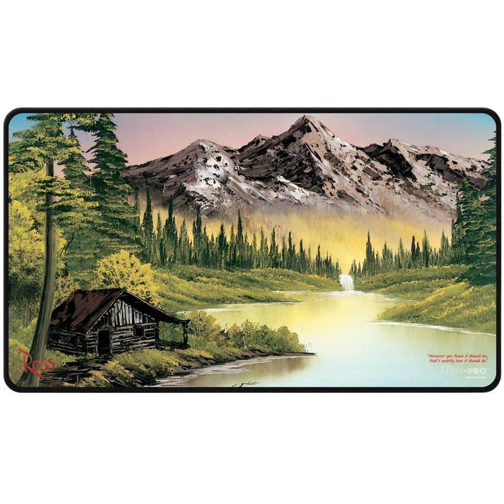 UP - Bob Ross Mountain Retreat Black Stitched Playmat